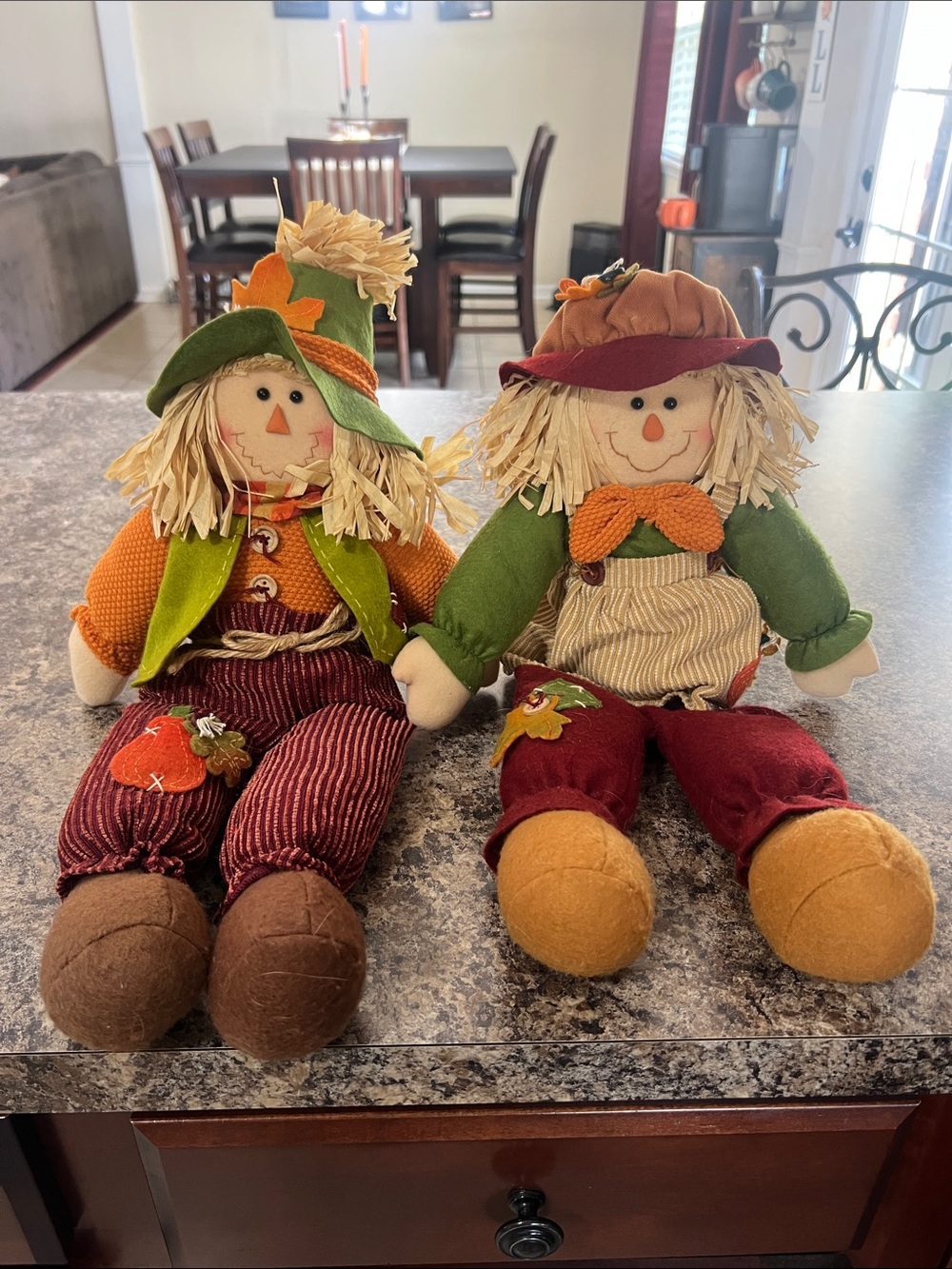 Autumn Harvest Plush Scarecrow Pair - Orange & Green